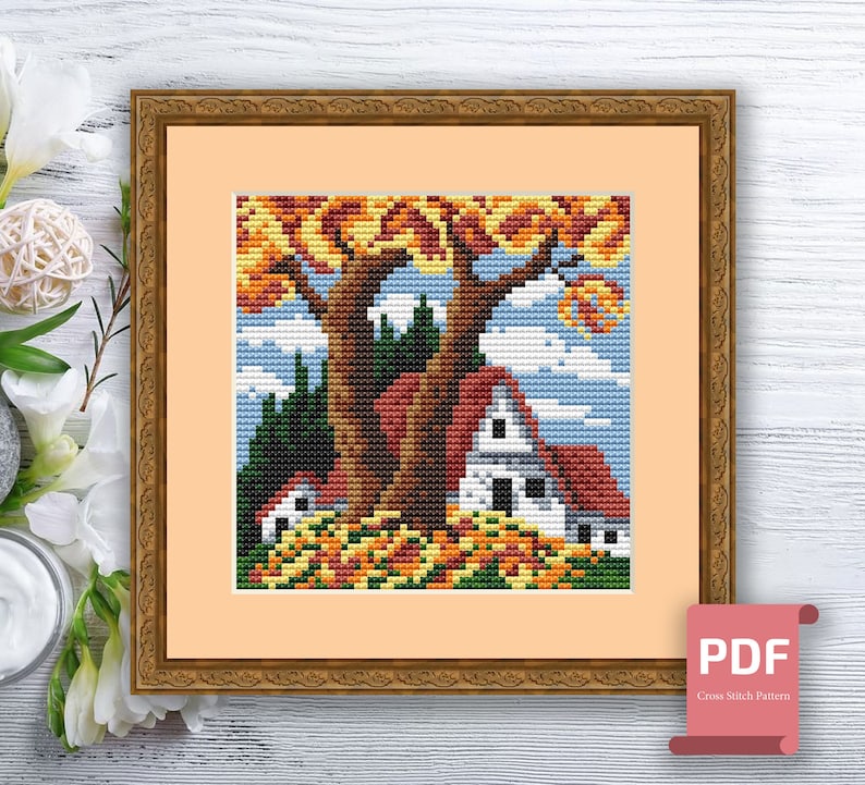 Set of 4 Seasons Landscape Cross Stitch Pattern | Seasons Cross Stitch ...