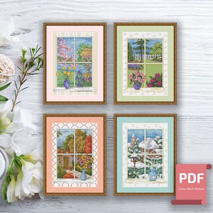 Set of 4 Seasons Cross Stitch Pattern | Autumn Cross Stitch | Summer Cross Stitch | Modern Cross Stitch Pattern | Download PDF #ssn015
