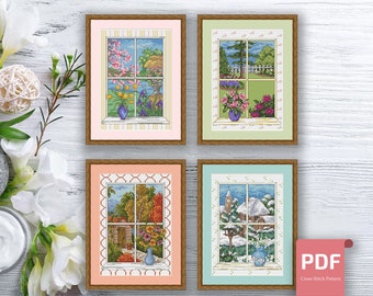 Set of 4 Seasons Cross Stitch Pattern | Autumn Cross Stitch | Summer Cross Stitch | Modern Cross Stitch Pattern | Download PDF #ssn015