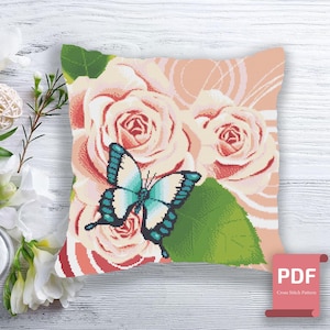 Pillow Roses Cross Stitch Pattern | Pillow Cross Stitch Pattern | Flowers Cross Stitch | Modern Cross Stitch | Download PDF #pll015