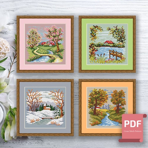 Set of 4 Seasons Cross Stitch Pattern Autumn Cross Stitch Etsy