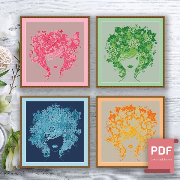 Set of 4 Seasons Cross Stitch Pattern | Four Seasons Cross Stitch Patterns | Four Seasons Pattern | Download PDF #ssn175