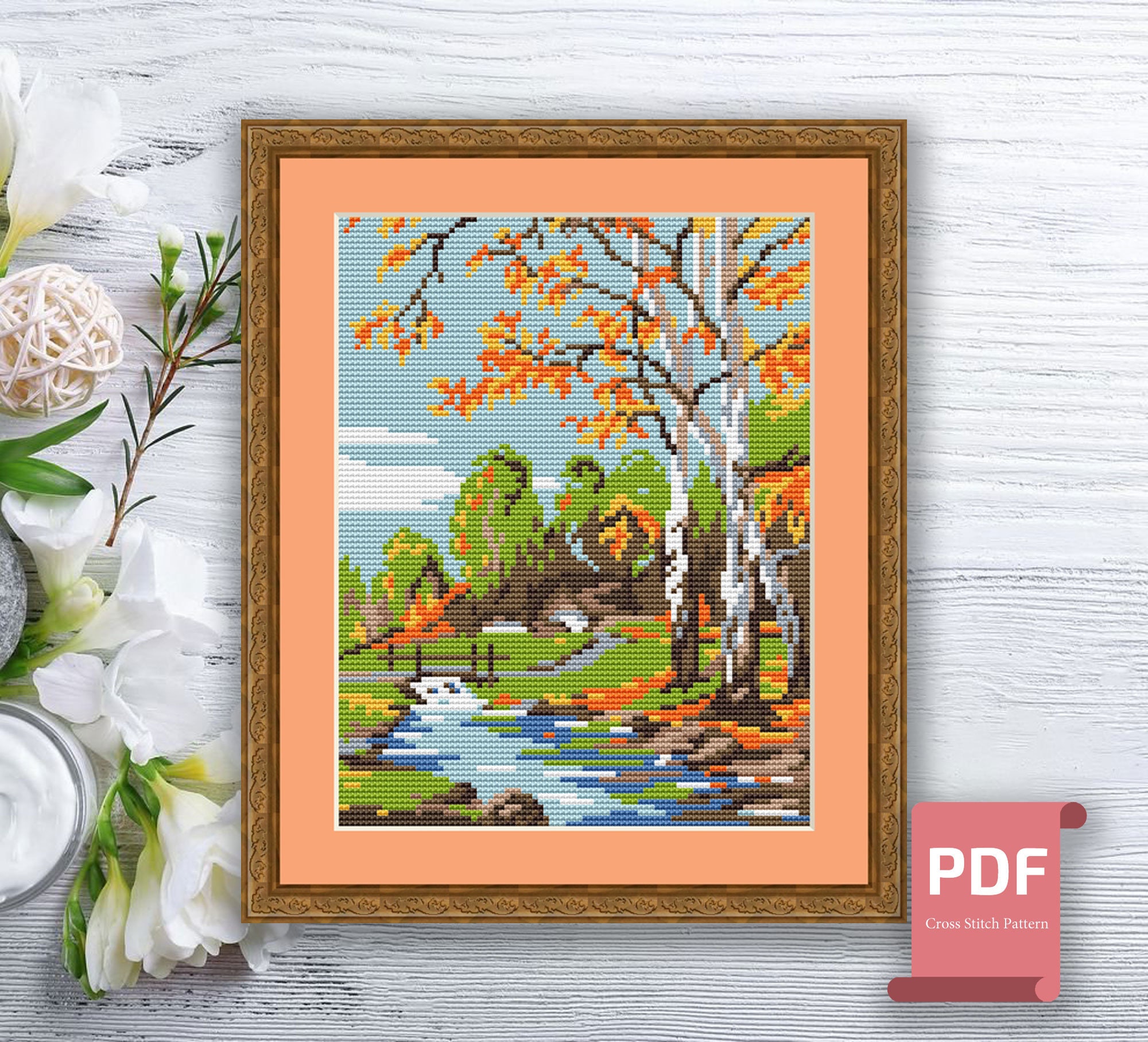 Set of 4 Seasons Landscape Cross Stitch Pattern Seasons Cross Stitch