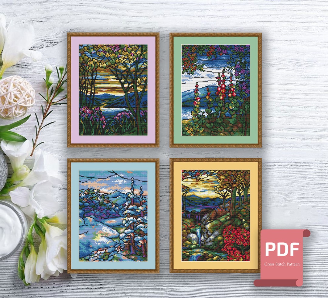 Set of 4 Seasons Landscape Cross Stitch Pattern | Seasons Cross Stitch ...