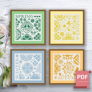 Set of 4 Seasons Cross Stitch Pattern | Autumn Cross Stitch | Summer Cross Stitch | Modern Cross Stitch Pattern | Download PDF #ssn020