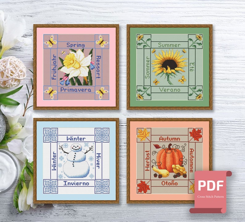 Set of 4 Seasons Cross Stitch Pattern | Seasons Cross Stitch Pattern ...