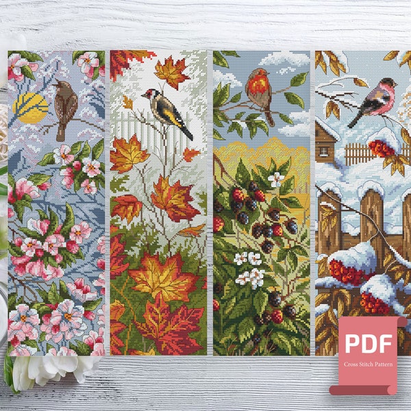 Set of 4 Seasons Landscape Cross Stitch Pattern Seasons Cross Stitch ...