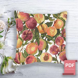 Pillow Peaches Cross Stitch Pattern | Pillow Cross Stitch Pattern | Peach Cross Stitch | Modern Cross Stitch | Download PDF #pll005