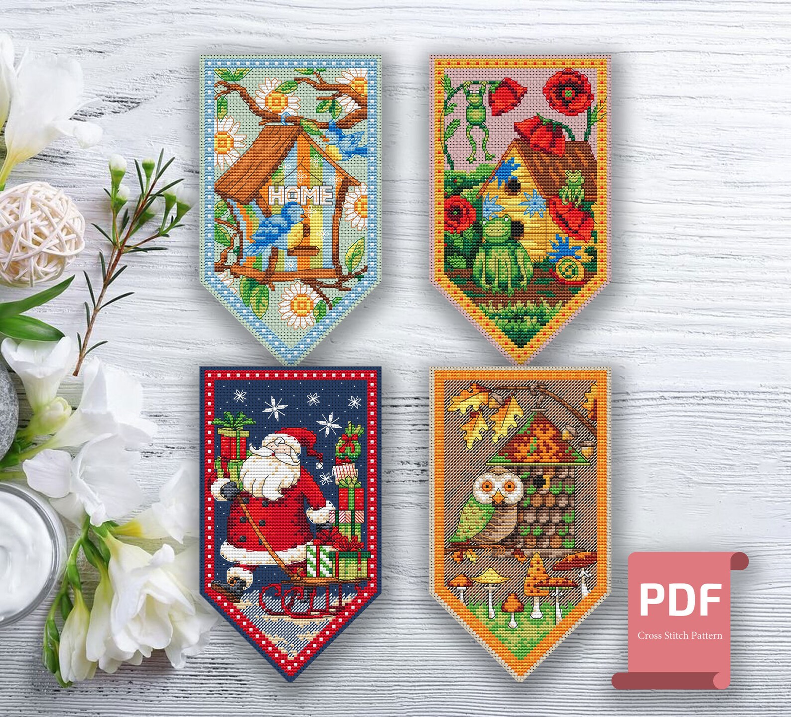 Set of 4 Seasons Cross Stitch Pattern | Seasons Cross Stitch Pattern ...