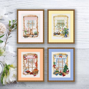 Set of 4 Seasons Cross Stitch Pattern | Autumn Cross Stitch | Summer Cross Stitch | Modern Cross Stitch Pattern | Download PDF #ssn005