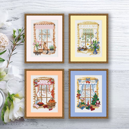 Set of 4 Seasons Cross Stitch Pattern Autumn Cross Stitch Etsy