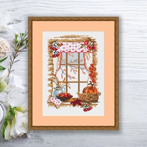 Autumn Window Cross Stitch Pattern | Seasons Cross Stitch Pattern | Autumn Cross Stitch | Modern Cross Stitch Pattern | Download PDF #ssn004