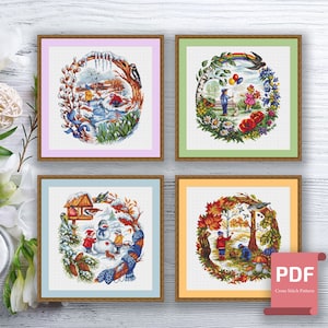 Set of 4 Seasons Cross Stitch Pattern | Seasons Cross Stitch Pattern | Four Seasons | Modern Cross Stitch Pattern | Download PDF #ssn045