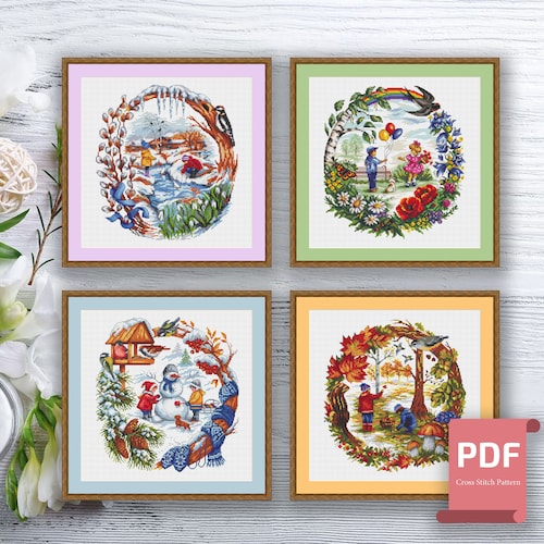 Set of 4 Seasons Cross Stitch Pattern Seasons Cross Stitch - Etsy