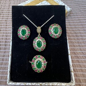 Handmade Earrings Ring Pendant Set, Ottoman Jewelry, Handmade 925 Sterling Silver Set, Gift for her, Silver Set for Women