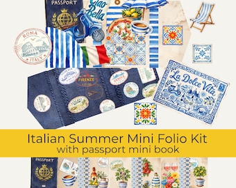 Italian Summer Mini Junk Journal Folio Kit | Printable Mini Passport Book & Ephemera | Pocket Inserts | Digital Download Craft Kit