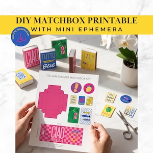 Italian Summer Matchbox Printable, DIY Mini Favor Boxes, Lemon Beach Tablescape Decor, Mediterranean Scrapbook Ephemera, Instant Download
