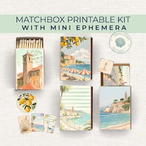 Matchbox Printable Kit, DIY Party Favors, Vintage Travel Junk Journal Ephemera, Watercolor Summer Match Box Gift Kit