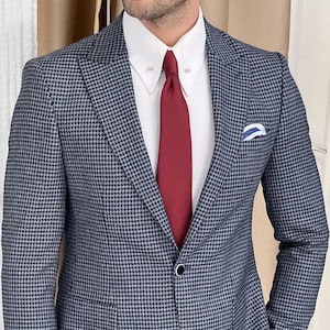 Slim Fit Blue Houndstooth Blazer, Slim Fit Wool Blazer, Single Button Blazer, Blazer For Men, Office Blazer, Party Blazer, Dinner Blazer