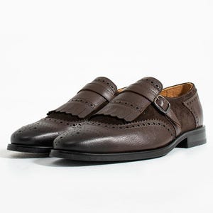 Men Brown Leather Shoes , Neolite Sole Men Shoes, Single Buckle Shoes,  Leather Man Shoes, Comfort Mens Shoes,  Business Brown Shoes