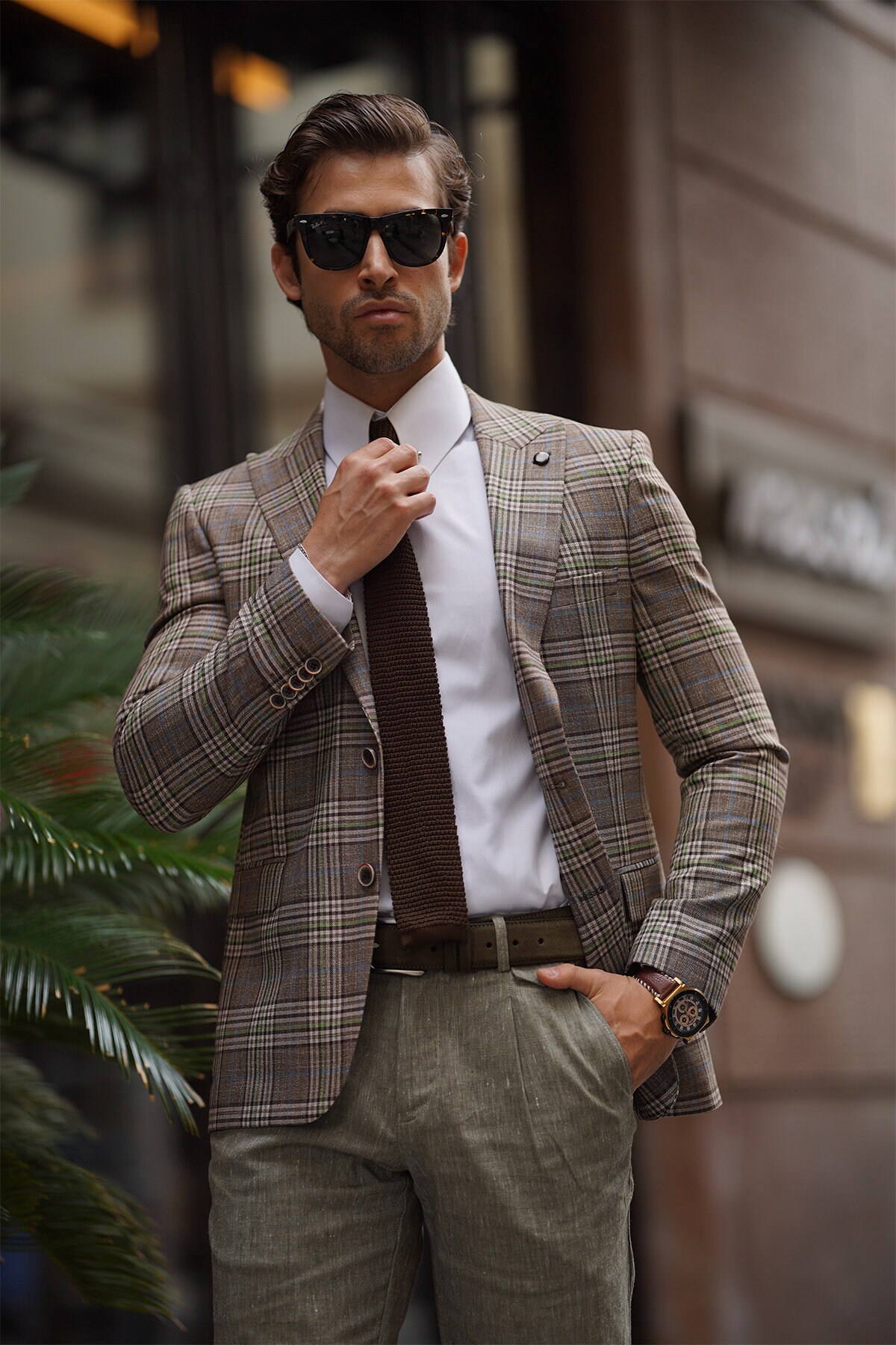 Men’s Beige Date Night Blazer – Tailored Modern Fit Stretch Jacket