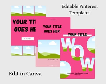 65 Pinterest Pins Templates, Editable Canva Templates, Social Media Templates, Pinterest, Beginner Pinterest Pins