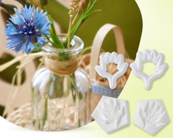 Kornblumen Silikon Ader und Kunststoff Ausstecher, florale Silikonform für Fimo und Fondant Kuchen, Ton Blume, Tortendekoration