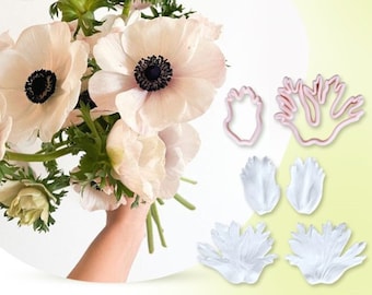 Anemone silicone veiner and plastic cutter, floral mold for polymer clay and fondant, clay flower, cake decorating