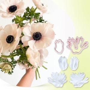Anemone silicone veiner and plastic cutter, floral mold for polymer clay and fondant, clay flower, cake decorating