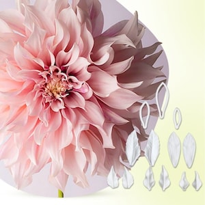 Dahlia silicone veiner and plastic cutter, petal press silicone mold for polymer/resin clay and fondant, sugar craft, cake decorating