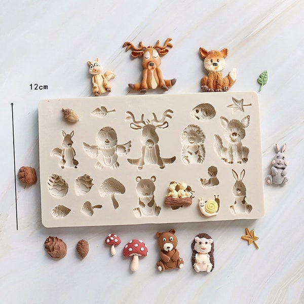 Forest theme, animals, rabbits, nuts, wooden doors silicone mold, polymer clay mold, fondant mold, candle mold, soap making, cake decorating