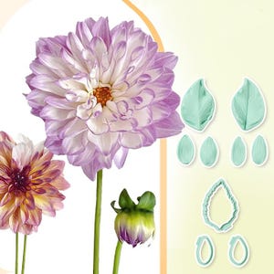 Dahlia flower silicone veiner and 3D printed cutter set, Floral Silicone Mold for polymer/resin Clay and fondant cake, clay flower