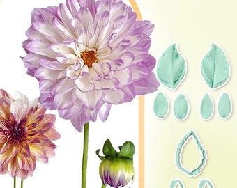 Dahlie Blume Silikon und 3D gedruckte Ausstecher Set, Blumen Silikonform für Polymer/Harz Clay und Fondant Kuchen, Tonblume