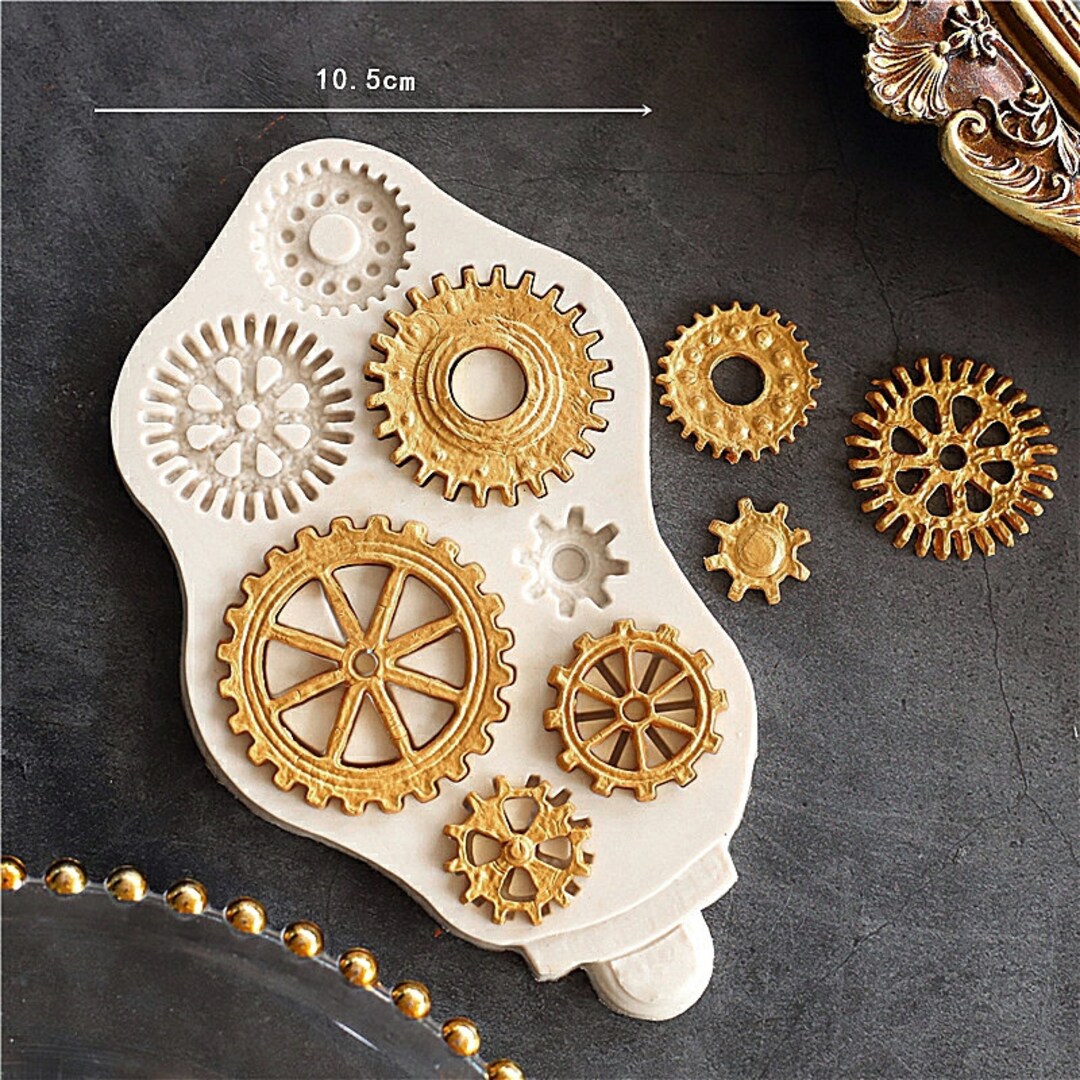 Mechanical Metal Gears, Locks and Clocks Silicone Mold Polymer Clay
