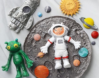 Molde de silicona para cohete, astronauta y planeta, molde de arcilla polimérica, molde para fondant, molde para velas, decoración del hogar, molde para chocolate