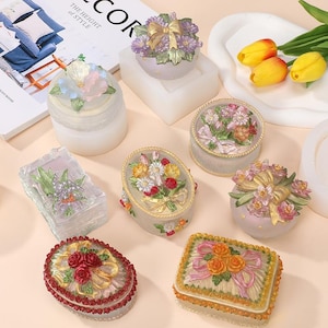 Molde de silicona con forma de flor de lazo rosa, kit de fundición de resina DIY para adornos, cajas de almacenamiento, joyeros, fabricación de ataúdes, regalos