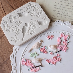Birds, Branches, Nests, Flowers silicone mold - polymer clay mold, fondant mold, candle mold, home decor, soap making