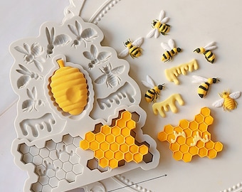Bees, Honeycomb silicone mold, polymer clay mold, candle mold, home decor, cake decorating