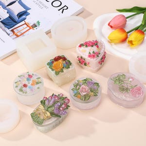Molde de silicona para rosa y lazo, kit de fundición de resina y yeso para adornos, caja de almacenamiento, joyero, fabricación de ataúdes, regalos