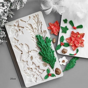 Christmas decorations, Christmas flower, tree, poinsettia, holly, elk silicone mold,  fondant mold, candle mold, Christmas theme DIY