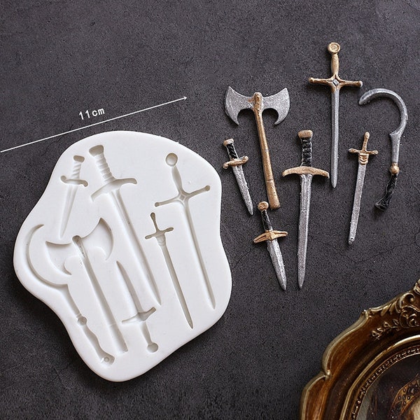 Knight, sword, shield, arrow, weapon silicone mold, polymer clay mold, candle mold, home decor, soap making, cake decorating