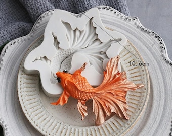 Pez dorado, molde de silicona, molde de arcilla polimérica, molde de resina, artesanía con azúcar, decoración del hogar, decoración de pasteles, resina, fondant, boda, formas de pez