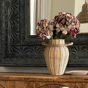 wicker rustic dry flower vase, handwoven unique rattan flower basket, tall minimalist nordic vessel