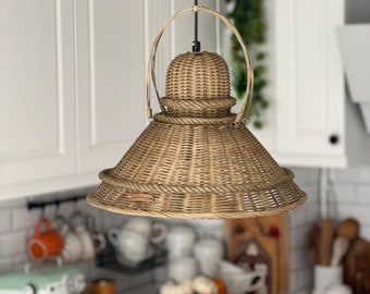 rattan woven pendant light, wicker chandelier pendant light, rattan kitchen lamp shade, bamboo light fixture, kitchen island lighting