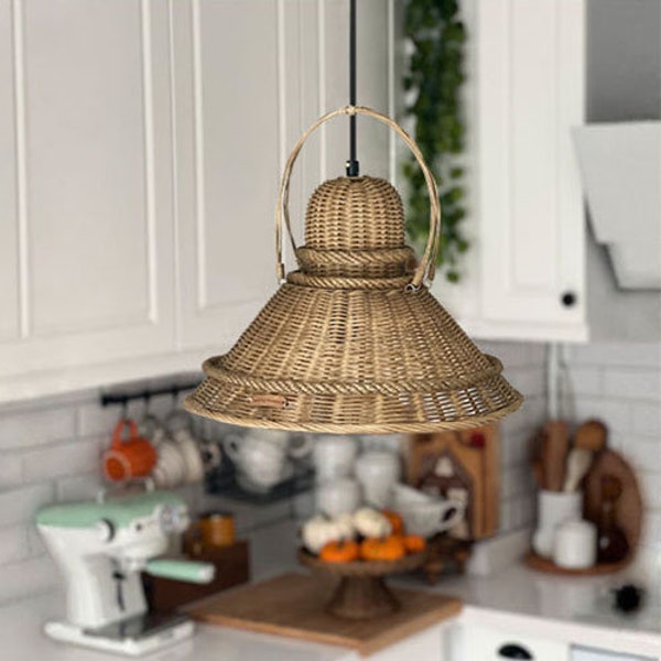 rattan woven pendant light, wicker chandelier pendant light, rattan kitchen lamp shade, bamboo light fixture, kitchen island lighting
