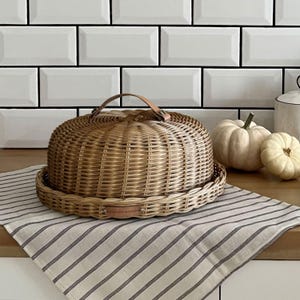 kitchen vintage bread box, large wicker cake stand with dome, antique basket kitchen storage, mini wicker picnic basket with lid