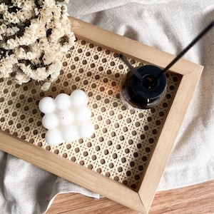cane rattan webbing tray, rattan food serving tray with handles, wicker round ottoman food tray, woven bamboo tray