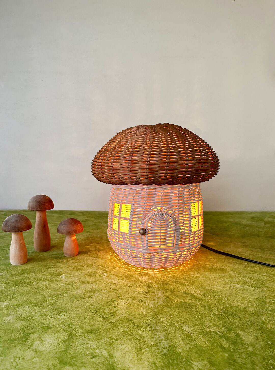 Wicker Mushroom Desk Lamp Shade, Rattan Vintage Lamp Shade, Retro ...