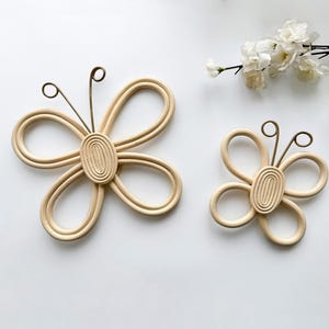 Set of 2 Rattan Butterfly Wall Decor | Handmade Boho Nursery Wall Art | Japandi Baby Room Hanging