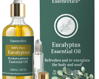Mezcla de aceite esencial de eucalipto - Botella de vidrio de 4 oz con gotero y aplicador roll-on